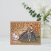 アールヌーボーウーマンスワンヴィンテージアートイラストレーション ポストカード (スタンド正面)