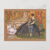 アールヌーボーウーマンスワンヴィンテージアートイラストレーション ポストカード (正面)
