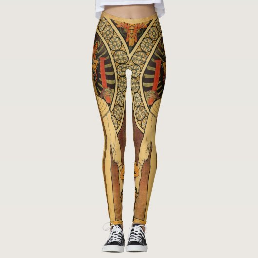 アールヌーボーウーマンロングヘアアルフォンスミュシャ レギンス (正面)