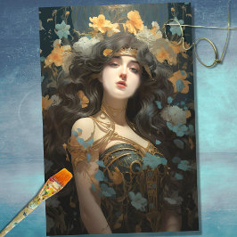 アールヌーボーウーマン3デクページ紙 薄葉紙