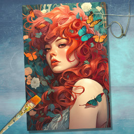 アールヌーボーウーマン4デクページ紙 薄葉紙