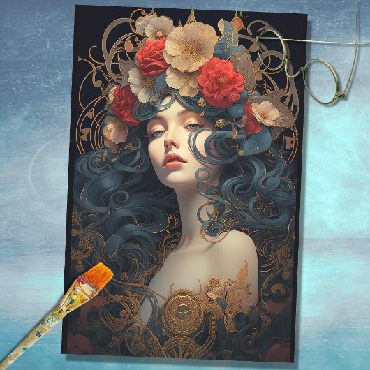 アールヌーボーウーマン6デクページ紙 薄葉紙