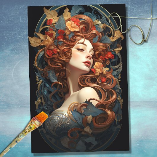 アールヌーボーウーマン7デクページ紙 薄葉紙