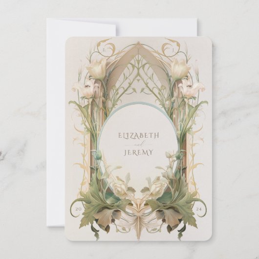 アールヌーボーエレガンス：フローラウェディングRSVPカード 招待状 (裏面)