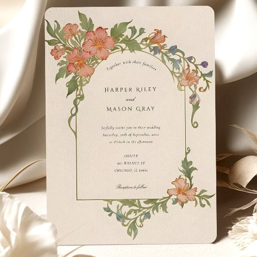 アールヌーボーエレガントアイリスフローラ結婚ズ 招待状