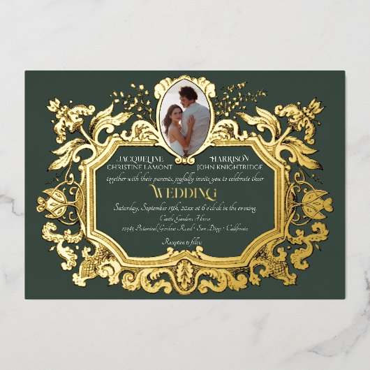 アールヌーボーエレガントウィンターフォレ結婚スト 箔招待状 (正面)