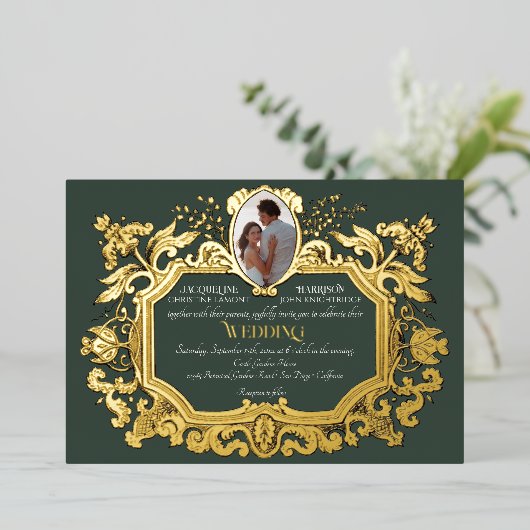 アールヌーボーエレガントウィンターフォレ結婚スト 箔招待状 (立ち正面)