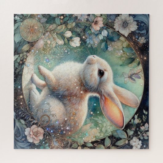 アールヌーボーエレガントウサギのフローラフレーム復活祭 ジグソーパズル (横)