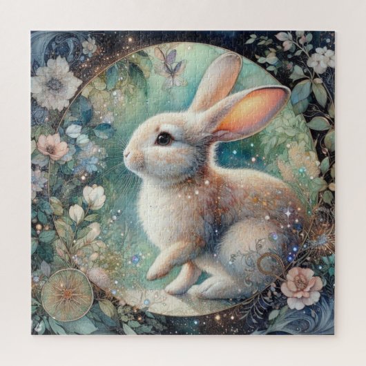 アールヌーボーエレガントウサギのフローラフレーム復活祭 ジグソーパズル (縦)