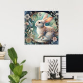 アールヌーボーエレガントウサギのフローラフレーム復活祭 ポスター (ホームオフィス)