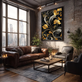 アールヌーボーエレガントゴールデンフローラ ポスター