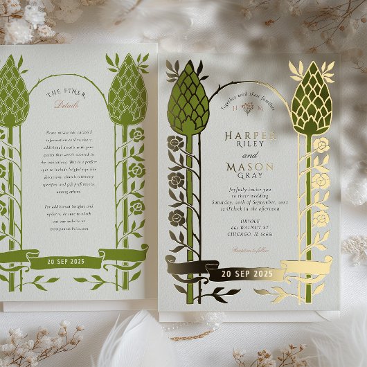 アールヌーボーエレガントシスルゴールドフォイル結婚ズ 箔招待状