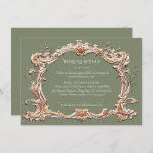 アールヌーボーエレガントセージと金ゴールド結婚詳細 エンクロージャーカード (正面/裏面)