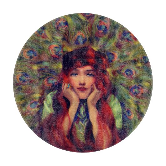 アールヌーボーエレガントデコ女孔雀の羽 カッティングボード (正面)