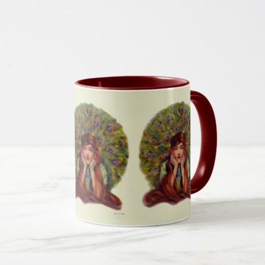 アールヌーボーエレガントデコ女孔雀の羽 マグカップ (正面右)
