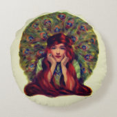 アールヌーボーエレガントデコ女孔雀の羽 ラウンドクッション (裏面)