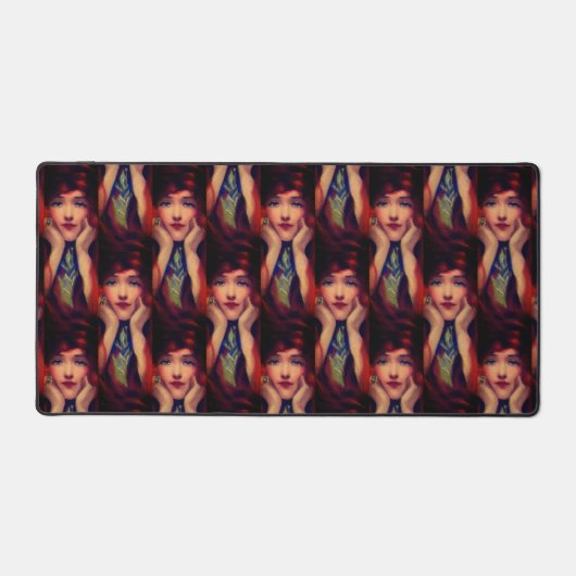 アールヌーボーエレガントデコ女赤頭美しい デスクマット (正面)