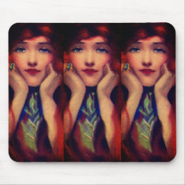 アールヌーボーエレガントデコ女赤頭美しい マウスパッド