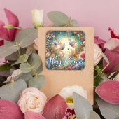 アールヌーボーエレガントハッピーイースター蝶 スクエアシール