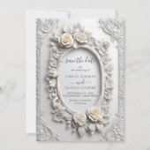 アールヌーボーエレガントバラフレーム日付の保存 招待状 (正面)