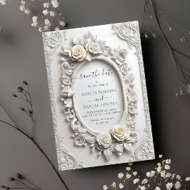 アールヌーボーエレガントバラフレーム日付の保存 招待状