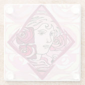 アールヌーボーエレガントバラ女性 ガラスコースター (裏面)