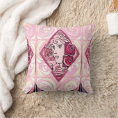 アールヌーボーエレガントバラ女性 クッション (ブランケット)