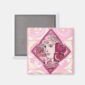 アールヌーボーエレガントバラ女性 マグネット (正面/裏面)