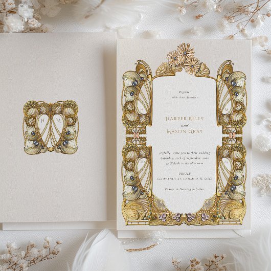 アールヌーボーエレガントピーコ結婚ック 招待状