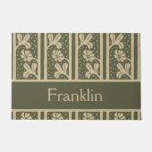 アールヌーボーエレガントフラワーベージュとセージ緑 ドアマット (正面)