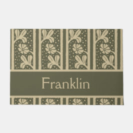アールヌーボーエレガントフラワーベージュとセージ緑 ドアマット