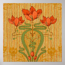 アールヌーボーエレガントフローラケシビクトリアンキ ポスター