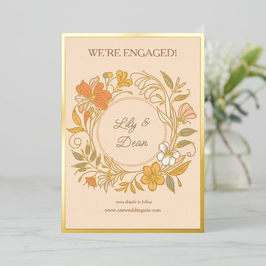 アールヌーボーエレガントフローラフォイル発表 箔招待状 (立ち正面)