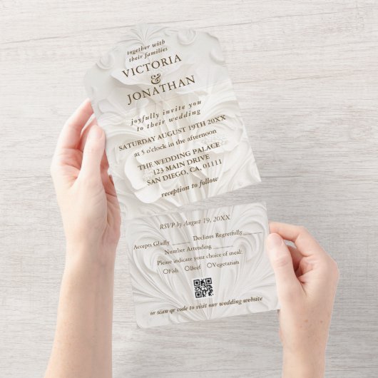 アールヌーボーエレガントフローラ結婚ズ オールインワン招待状 (貼ってはがせる)