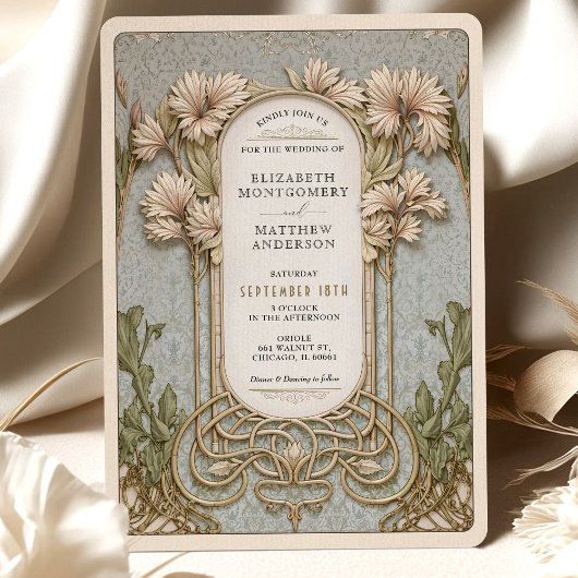 アールヌーボーエレガントフローラ結婚モチーフ 招待状