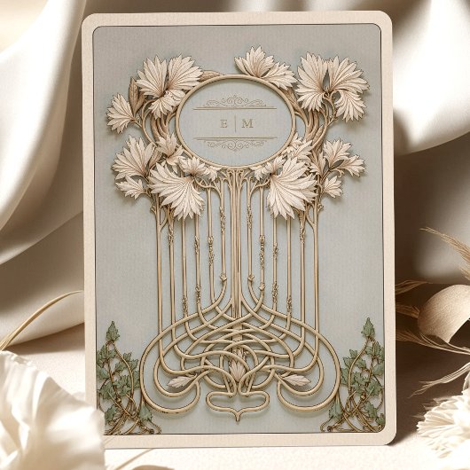 アールヌーボーエレガントフローラ結婚モチーフ 招待状