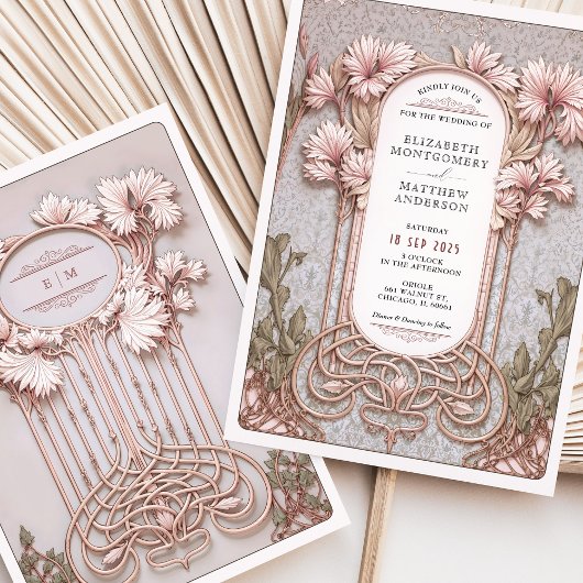 アールヌーボーエレガントフローラ結婚モチーフ 招待状