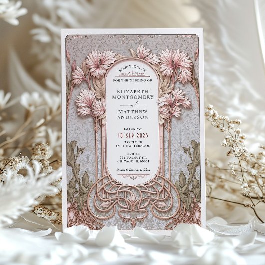 アールヌーボーエレガントフローラ結婚モチーフ 招待状