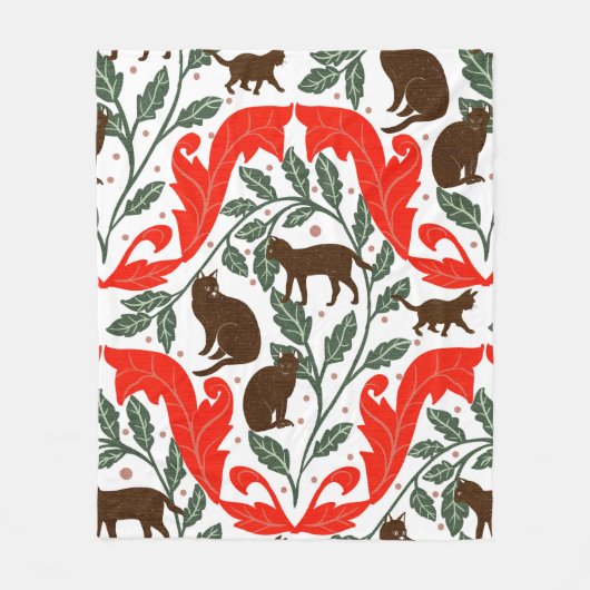 アールヌーボーエレガントブルーブラックキャットお洒落 フリースブランケット (正面)