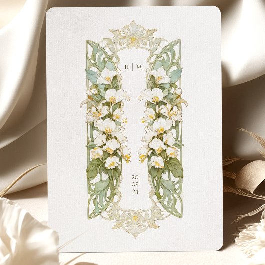 アールヌーボーエレガントホワイトオーキ結婚ッド 招待状