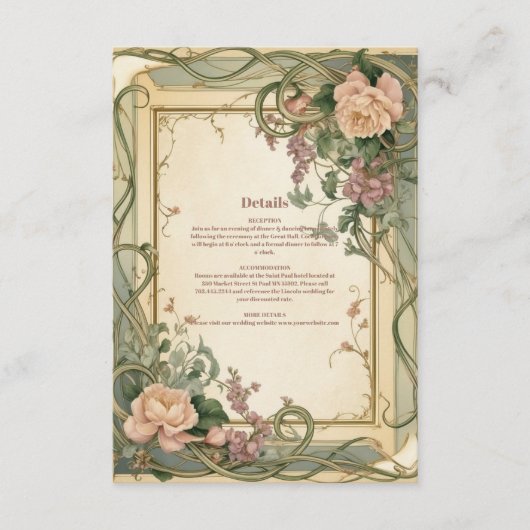 アールヌーボーエレガントボタ結婚ニカル エンクロージャーカード (正面)