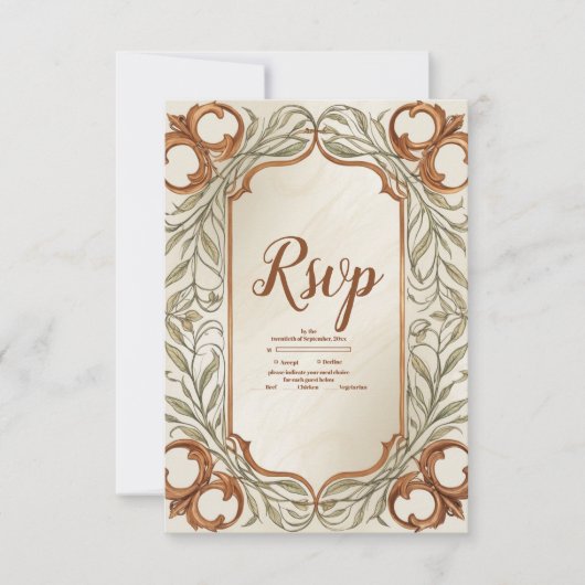 アールヌーボーエレガントボタ結婚ニカル 出欠カード (正面)