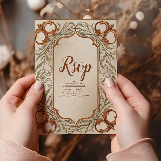 アールヌーボーエレガントボタ結婚ニカル 出欠カード