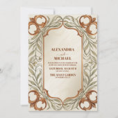 アールヌーボーエレガントボタ結婚ニカル 招待状 (正面)