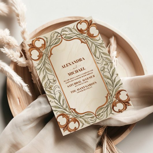 アールヌーボーエレガントボタ結婚ニカル 招待状