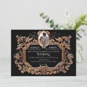 アールヌーボーエレガントモノクロ写結婚真 招待状 (スタンド正面)