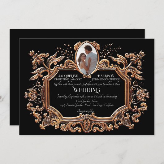 アールヌーボーエレガントモノクロ写結婚真 招待状 (正面/裏面)