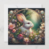 アールヌーボーエレガントラビットフローラウッドランドイースター シーズンカード (正面)