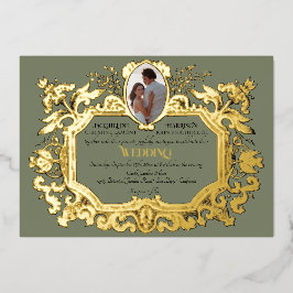 アールヌーボーエレガントロココ写真サー結婚ジ 箔招待状