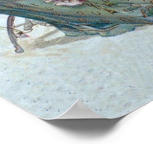 アールヌーボーエレガントヴィンテージのオウムの女性 ポスター (角)